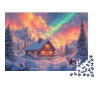 Winter Cabin 1000 Piece Jigsaw Puzzles for Adults， 1000 Pieces Cozy Mountain Retreat Great Gifts Challenge Toy Educational Game Home Decoration 52x38cm/1000pcs
