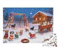 Winter Cabin Dogs 1000 Piece Jigsaw Puzzle Jigsaw Puzzle for Adults Snowy Evening Puzzle Game for Family Relaxation Gift 38x26cm/1000pcs