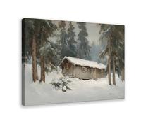 Winter Cabin in Forest Canvas Poster Bedroom Decor Landscape Office Room Decor Gift 24x36inch(60x90cm)