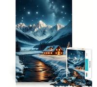 Winter Cabin Landscape 1000 Piece Jigsaws for Adults Think Training Play Tight Lock No Loose Pieces Unique Gift for Stress Relief (38x26cm)