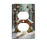 Winter Cabin Light Switch Cover Plates/Outlet Covers, Snowy Forest Scene for Holiday Decor, Thermoplastic Wall Plates, Standard Size Single Duplex Outlet