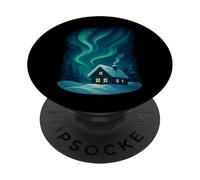 Winter Cabin Northern Lights Aurora Sky Scene PopSockets Adhesive PopGrip