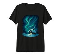 Winter Cabin Northern Lights Aurora Sky Scene Premium T-Shirt