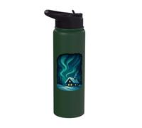 Winter Cabin Northern Lights Aurora Sky Scene Stainless Steel Insulated Water Bottle