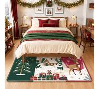 Winter Cabin Reindeer Scene Christmas Area Rug 4' X 6'