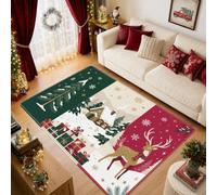 Winter Cabin Reindeer Scene Christmas Area Rug 5' X 7'