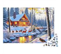 Winter Cabin Scene_1 1000 Piece Winter Cabin with River Deer Scene Jigsaws Puzzles for Adults And Kids Challenging Games 1000 Pieces Beautiful Decoration for Women, Gifts for Men 70x50cm/1000pcs