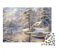 Winter Cabin Scene 100% Recycled Cardboard Snowy River Cottage 1000 Piece Jigsaws for Adults Unique Classic Educational Games 70x50cm/1000pcs