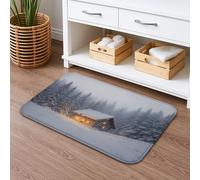 Winter Cabin Scene Quick Dry Bath Mat, Cozy Snowy Landscape Absorbent Non Slip Shower Mat, Flannel Washable Bath Rugs for Bathroom Toilet Restroom Decorative 20x32 Inch