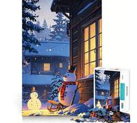 Winter Cabin Scene Snowmen Jigsaw Puzzle 1000 Piece Mind Train Fun Burr Free Clean Cut Pieces Absorbing Activity for Quiet Nights (38x52cm)