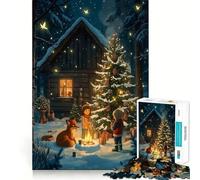 Winter Cabin Scene with Children And Fox 1000 Jigsaw Puzzle Mental Fun Game Seamless Fit Precise Pieces Relaxing Indoor Group Activity (38x52cm)