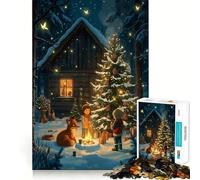 Winter Cabin Scene with Children And Fox Jigsaw for Adults1000 Pieces Mind Boost Game Seamless Fit Precise Pieces Relaxing Indoor Group Activity (50x75cm)