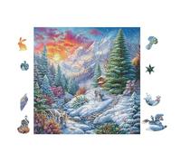 Winter Cabin Snowy Forest 100 Piece Count Jigsaw Puzzle Set For Adults Teens 14+ Concentration Training Indoor Game Family Game Night Rigid Cardboard 28x28cm
