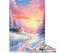 Winter Cabin Sunrise Puzzle 500 Pieces Jigsaws Wood Puzzle Jigsaws Learning Educational Puzzle 500pcs (52x38cm)