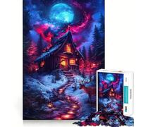 Winter Cabin Under A Cosmic Sky Jigsaw Puzzle 1000 Piece Mental Fun Game No Gap Tight Fitting Design for Family Gatherings (50x75cm)
