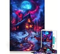 Winter Cabin Under A Cosmic Sky Jigsaws 1000 Pieces for Adults Memory Boost Game Professional Grade Cutting Heartwarming Gathering Activity (38x26cm)