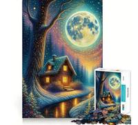Winter Cabin Under A Full Moon Jigsaw Puzzle1000 Pieces Brain Boosting Play Zero Gap Cozy Indoor Entertainment for All (38x26cm)