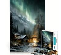 Winter Cabin Under Aurora Borealis 1000 Piece Jigsaw Brain Skill Game High Precision Die Cut Fascinating Hobby for Idle Moments (50x75cm)