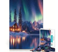 Winter Cabin Under Aurora Borealis 1000 Piece Jigsaws for Adults Think Training Play Tight Lock No Loose Pieces Unique Gift for Stress Relief (50x75cm)