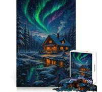 Winter Cabin Under Aurora Borealis Jigsaw for Teenagers1000 Pieces Mental Sharpness Calm Leisure Precise Fit (50x75cm)