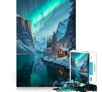 Winter Cabin Under Aurora Borealis Jigsaw Puzzle1000 Pieces Brain Boosting Play Zero Gap Cozy Indoor Entertainment for All (38x52cm)