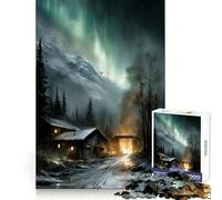 Winter Cabin Under Aurora Borealis Jigsaw Puzzles 1000 Pieces Think Training Quiet Recreation Defined Edges Heartfelt Gift (50x75cm)