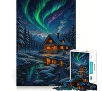 Winter Cabin Under Aurora Borealis Puzzles for Adults 1000 Pieces Focus Boost Fun Uniform Size Precise Pieces Bonding Activity for Loved Ones (50x75cm)