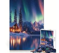 Winter Cabin Under Aurora Borealis Teenager Jigsaw Puzzles 1000 Pieces Cognitive Memory Soothing Downtime Exact Cut Birthday Gift (50x75cm)