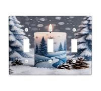Winter Candle Light Switch Cover Plate/Outlet Covers, Blue River and Trees for Holiday Decor, Thermoplastic Wall Plates, Standard Size Triple Toggle