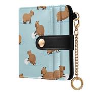 Winter Capybara Snowball Blue Pattern Small Women Wallet Leather RFID Blocking Bifold Compact Card Holder with Coin Pocket Zipper Purse for Women Ladies Girls