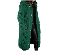 Winter Cardigans for Women UK Warm, Women's Long Cardigans with Buttons Chunky Cable Knitted Sweater Open Front Long-Sleeve Crochet Jumpers Oversized Longline Jackets Thermal Outerwear Pockets Green
