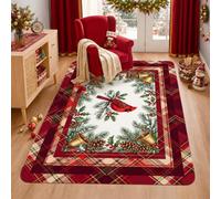 Winter Cardinal and Holly Theme Christmas Area Rug 3' X 5'