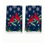 Winter Cardinal and Pine Decor 2 Pcs Kitchen Towels 16x24Inch | Red Birds, Hand Towels, Pine Branches, Holly Berries, Snowflakes, Seasonal Kitchen Decor, Winter Bird Theme