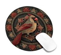 Winter Cardinal Bird Decorative Mouse Pad, Rustic Red Plumage Embellished Mousepad, Rubber Non-Slip Washable Gaming Mouse Pad for Home and Office Computer, Laptop Round 8x8 Inch