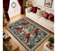 Winter Cardinal Bird Motif Area Rug 5' X 7'