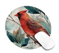 Winter Cardinal Bird Mouse Pad, Red Blue Floral Art Stitched Edge Mousepad, Rubber Non-Slip Washable Gaming Mouse Pad for Home and Office Computer, Laptop Round 8x8 Inch