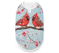 Winter Cardinal Bird on Cherries Tree Breathable Dog Shirts Clothes Printed Sleeveless Vest Soft Summer Tank Top for Small Medium Large Pet