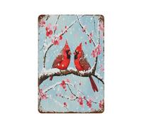 Winter Cardinal Bird on Cherries Tree Vintage Art Sign Metal Hanging Plate Funny Vertical Artwork Poster Wall Decor for Home Bar Club
