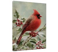 Winter Cardinal Canvas Wall Art, Red Bird Poster Prints, Nature Wall Art Home Decor for Living Room, Bedroom, Office, Wrapped Canvas 16x20 Inch