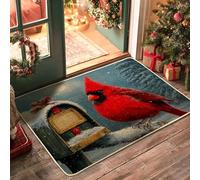 Winter Cardinal Doormat, Red Bird Entrance Mat for Holiday & Seasonal Decor, Non-Slip Rubber Dust-Absorbent Door Mat, Easy Clean 29x17 Inch