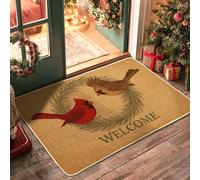 Winter Cardinal Doormat, Red Bird Welcome Mat for Indoor & Outdoor Entryway Rustic Decor, Rubber Waterproof Non-Slip Dust Absorbent Front Mats, Easy Clean 29x17 Inch