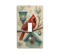 Winter Cardinal Light Switch Cover Plate/Outlet Covers, Red Bird and Lantern Design, Thermoplastic Wall Plates, Standard Size Single Toggle