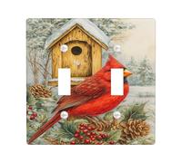 Winter Cardinal Light Switch Cover Plates/Outlet Covers, Red Bird and Birdhouse Design, Thermoplastic Wall Plates, Standard Size Double Toggle