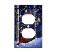 Winter Cardinal Light Switch Cover Plates/Outlet Covers, Red Bird and Christmas Accents, Thermoplastic Wall Plates, Standard Size Single Duplex Outlet