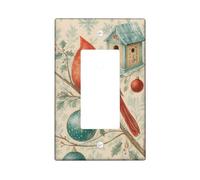 Winter Cardinal Light Switch Cover Plates/Outlet Covers, Red Bird and Green Ornaments for Holiday Decor, Thermoplastic Wall Plates, Standard Size Single Rocker