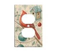 Winter Cardinal Light Switch Cover Plates/Outlet Covers, Red Bird and Green Ornaments for Holiday Decor, Thermoplastic Wall Plates, Standard Size Single Duplex Outlet