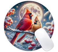 Winter Cardinal Mouse Pad Round Mouse Mat, Non-Slip Rubber Base Mousepad with Stitched Edge for Wireless Computer Laptop Office Desk Accessories 8 x 8 Inches