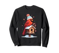 Winter Cardinal on Birdhouse Cozy Illustration Sweatshirt