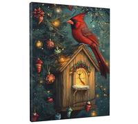 Winter Cardinal Wall Art, Red Bird Holiday Decor, Christmas Aesthetic Canvas Print for Living Room, Bedroom, Unframed 12x16 Inch