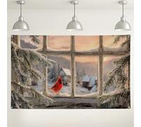 Winter Cardinal Wall Backdrop, Snowy Landscape Rustic Holiday Decorations, Cozy Indoor/Outdoor Photography Background for Christmas Parties and Events 71x43 Inch